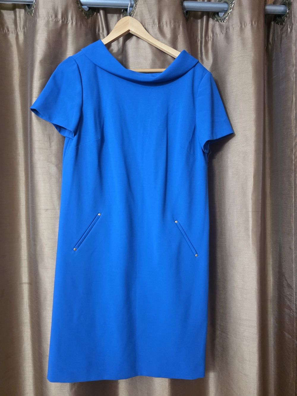 Nordstrom Cobalt Blue Short Sleeve Shift Dress with Jewel-Accent Pockets